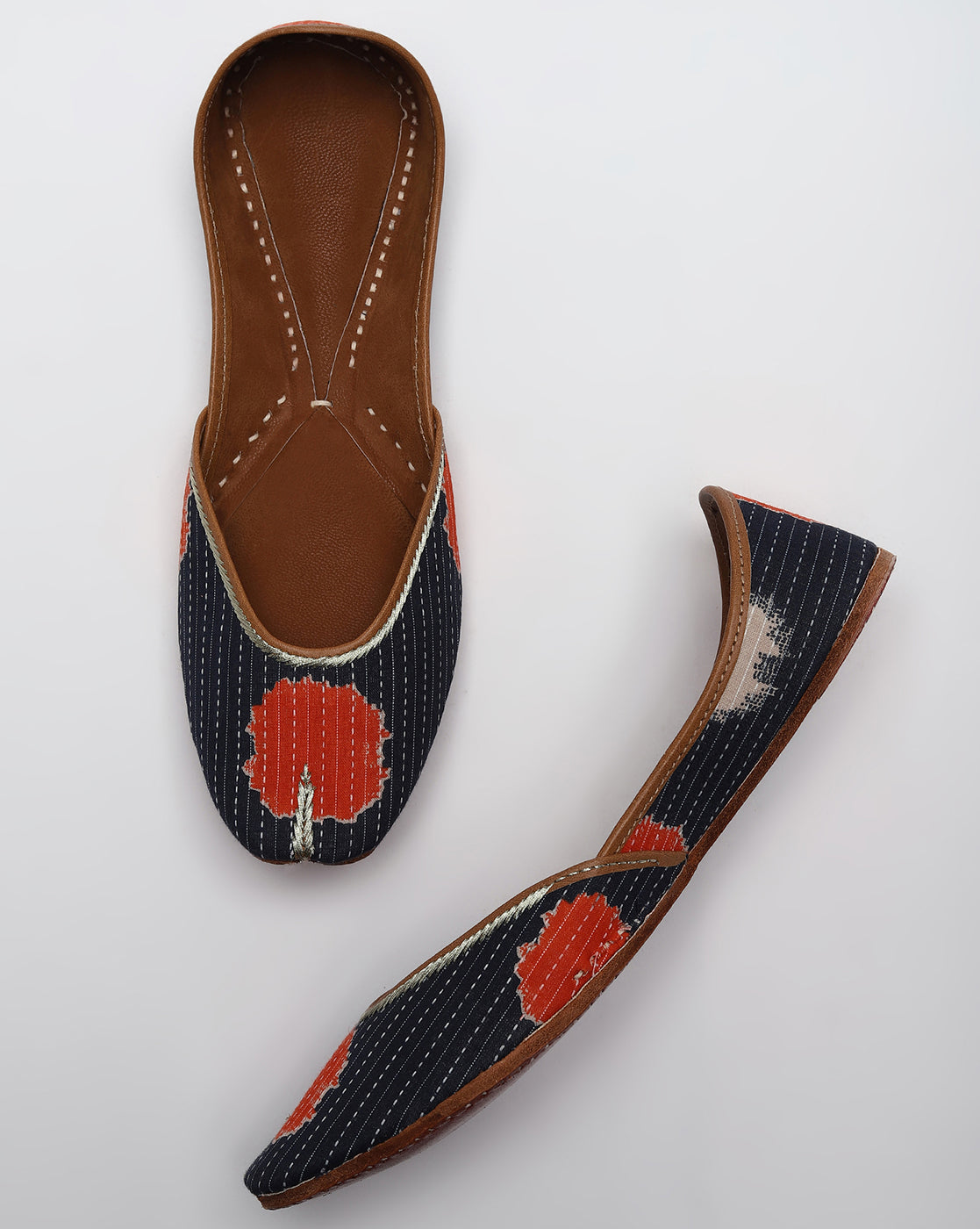 Blue & Orange Printed Handcrafted Mojaris