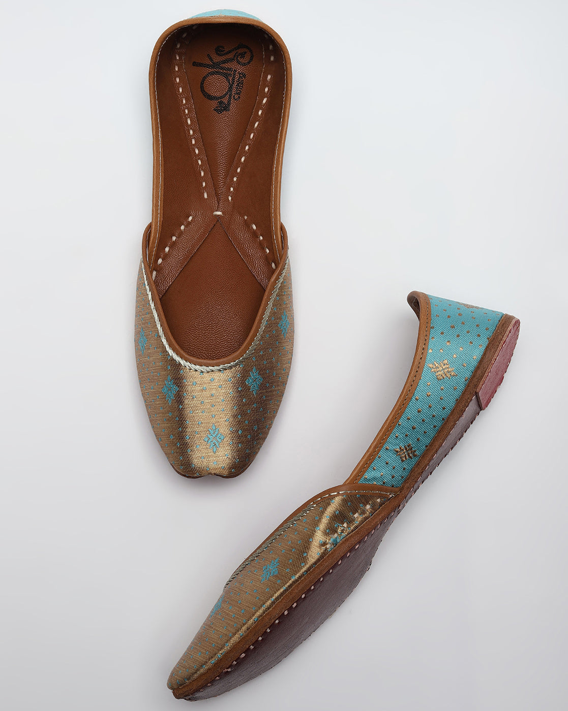 Gold & Blue Printed Handcrafted Mojaris