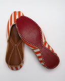 Orange & White Striped Handcrafted Mojaris