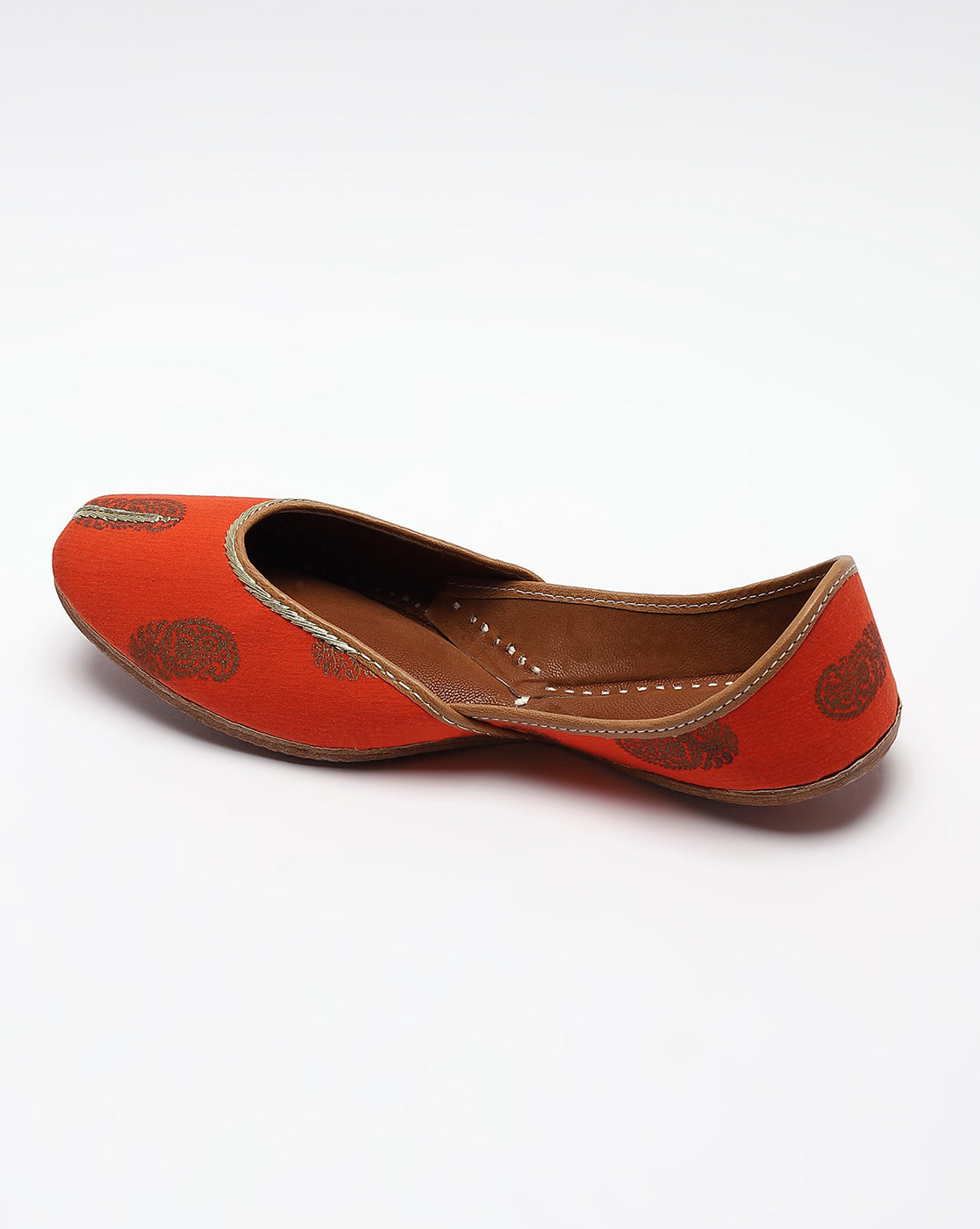 Orange Printed Handcrafted Mojaris