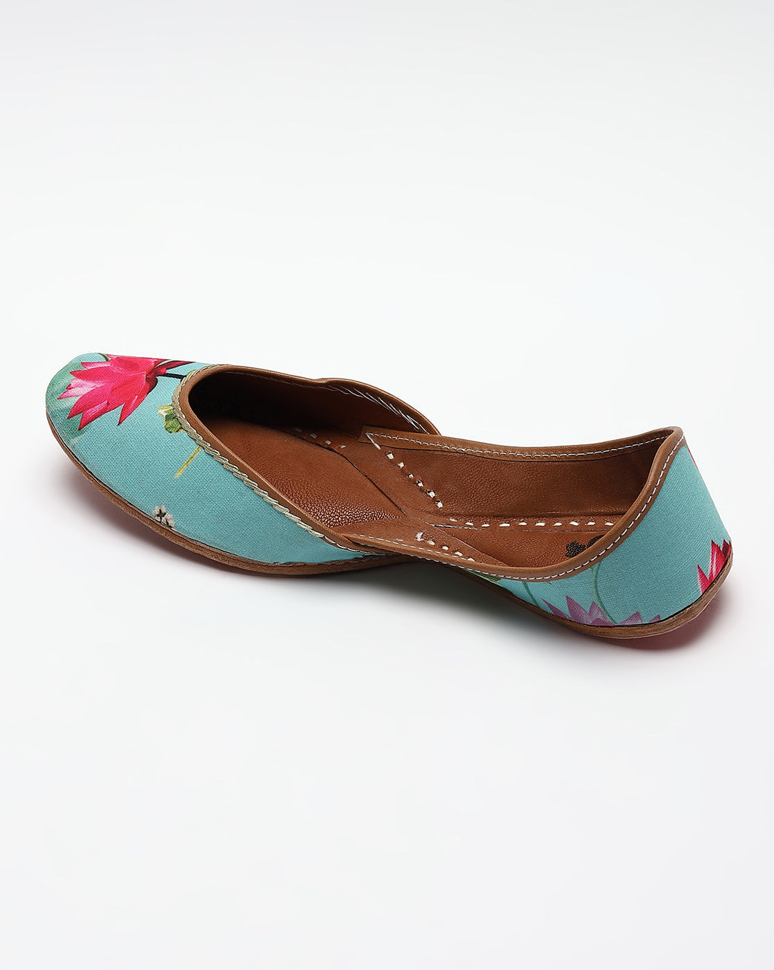 Blue & Pink Floral Printed Handcrafted Mojaris