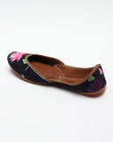 Navy Blue & Pink Floral Print Handcrafted Mojaris