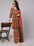 Brown Ethnic Motif Sharara Suit Set Mother Daughter Combo