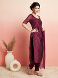 Purple Gold Print Kurta Pant With Dupatta