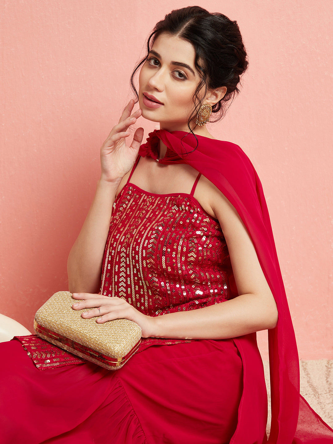 Magenta Work Kurta Sharara With Dupatta